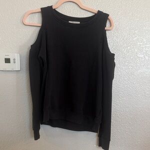 Black Off-the-Shoulder Cold-Shoulder Sweater - Relaxed Knit Top